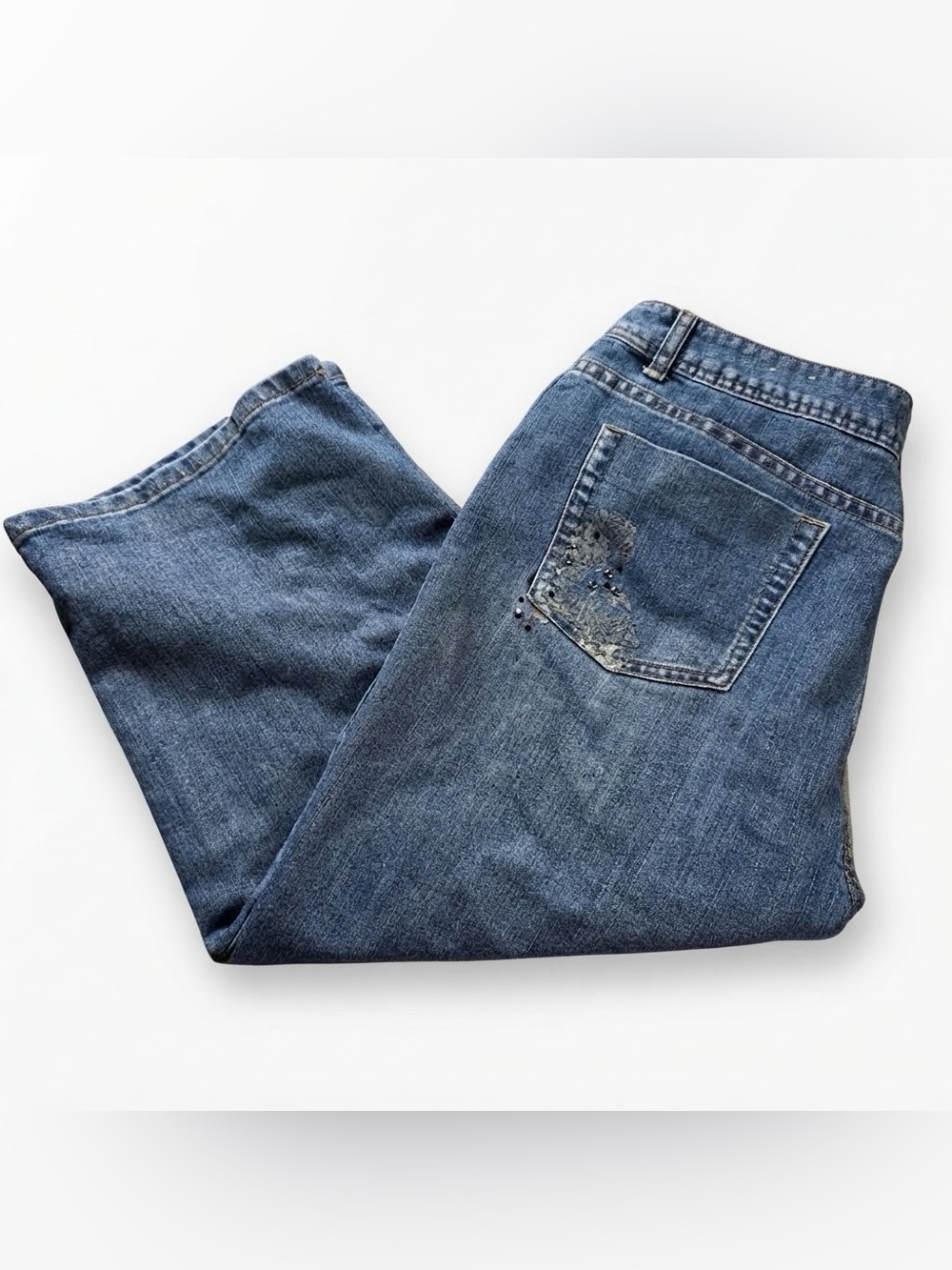 Christopher & Banks Embellished Back Pocket Denim Capri Jeans Size 14 Blue
